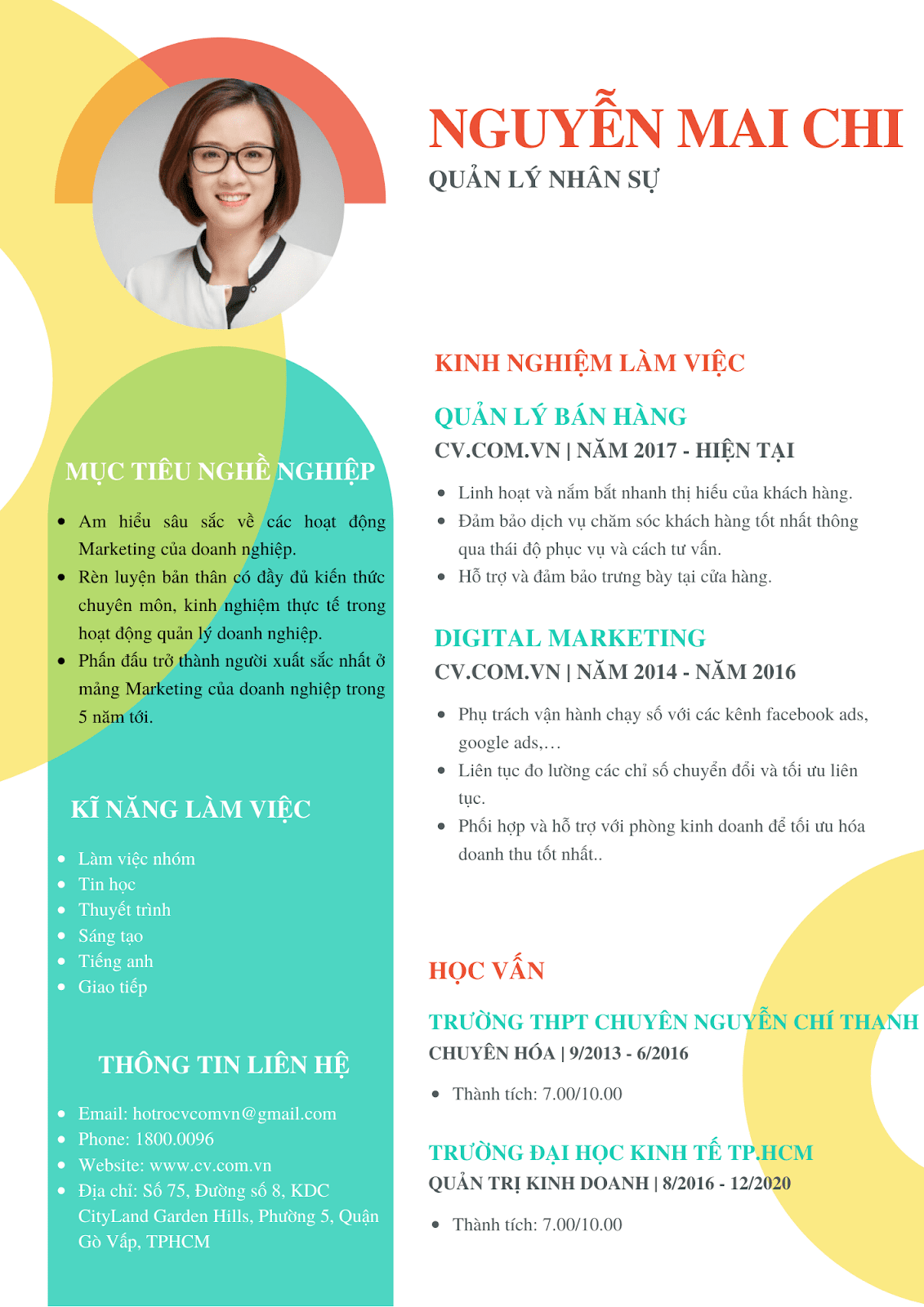 mẫu CV quản lý nhân sự